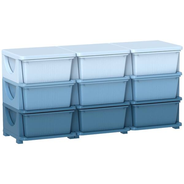 slide 2 of 8, Qaba 3 Tier Kids Storage Unit, 9 Drawer Chest Toy Organizer Plastic Bins Blue