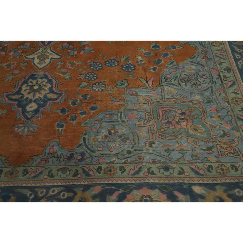 Hand Knotted Oriental 100% Wool Carpet Traditional Floral Oranges & Rust Tabriz Area Rug - 12' 1'' X 9' 1''