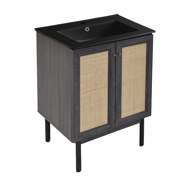 Classe 24 In. Black Oak Bathroom Vanity With Black Ceramic Sink Top