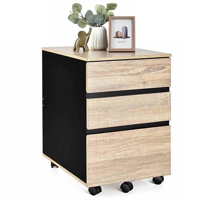 Costway 3-Drawer Mobile File Cabinet Vertical Filling Cabinet for Home