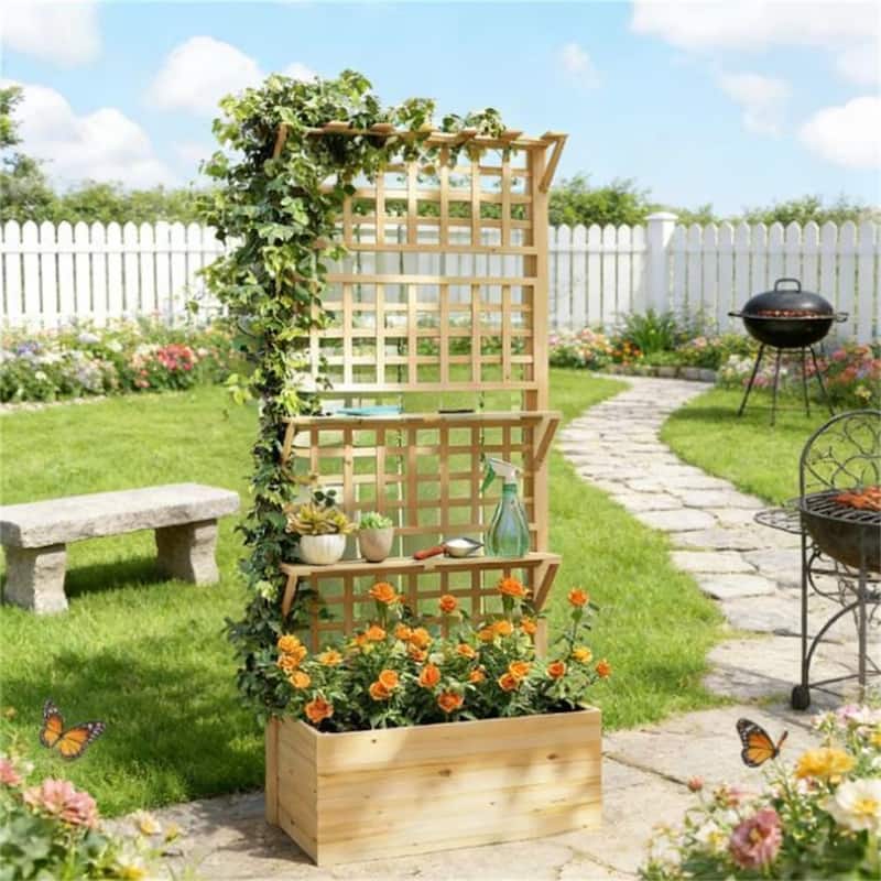 Elevated Garden Bed, Flowerpot Box, Plant Rack, Natural - Black