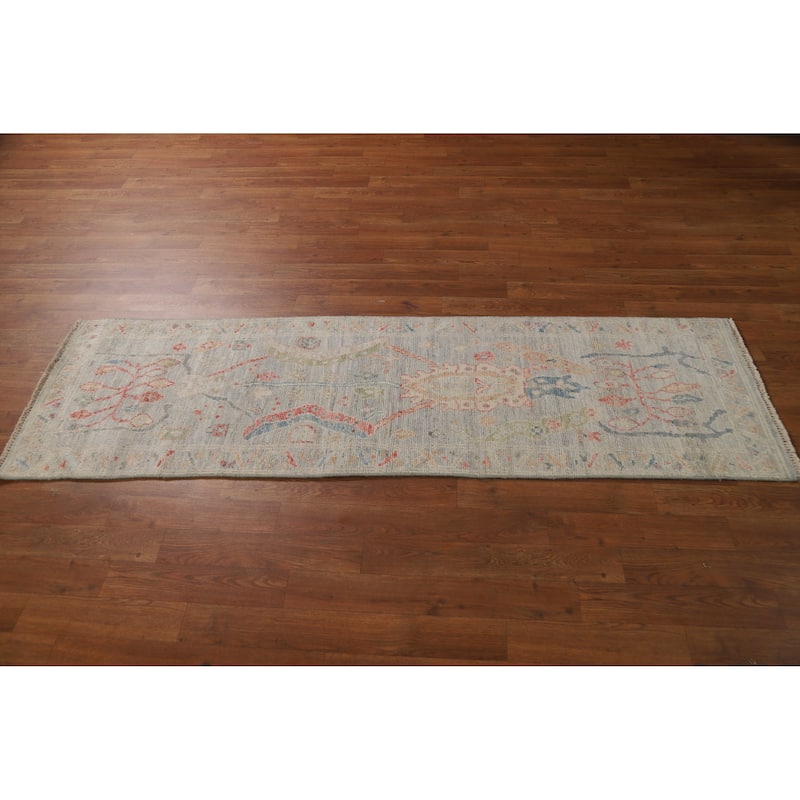 Hand Knotted Oriental 100% Wool Carpet Transitional All-Over Greys & Charcoal Oushak Runner Rug - 6' 4'' X 1' 10''