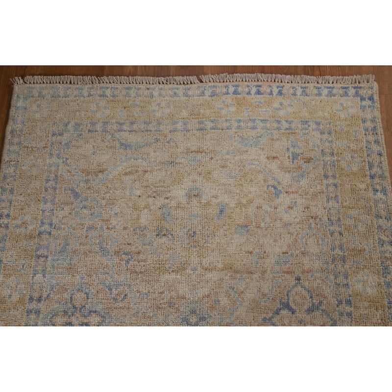 Hand Knotted Oriental 100% Wool Carpet Transitional Geometric Brown Oushak Area Rug - 3' 10'' X 2' 11''