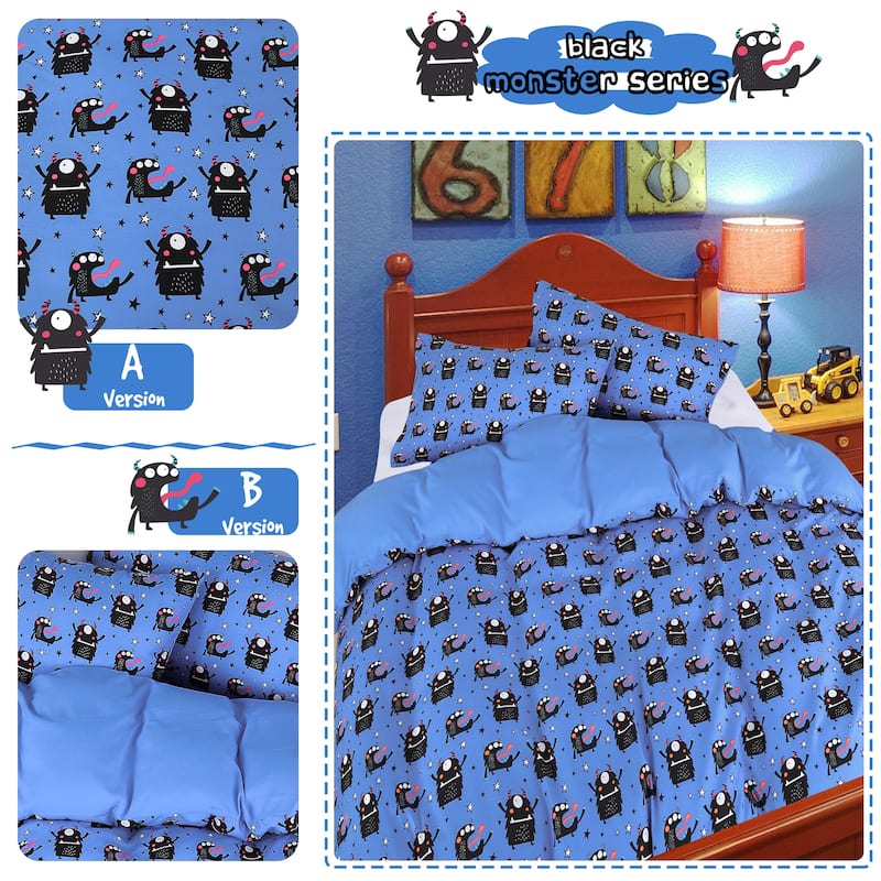3 Piece Polyester Microfiber \Duvet Cover Set Black Cartoon Pattern