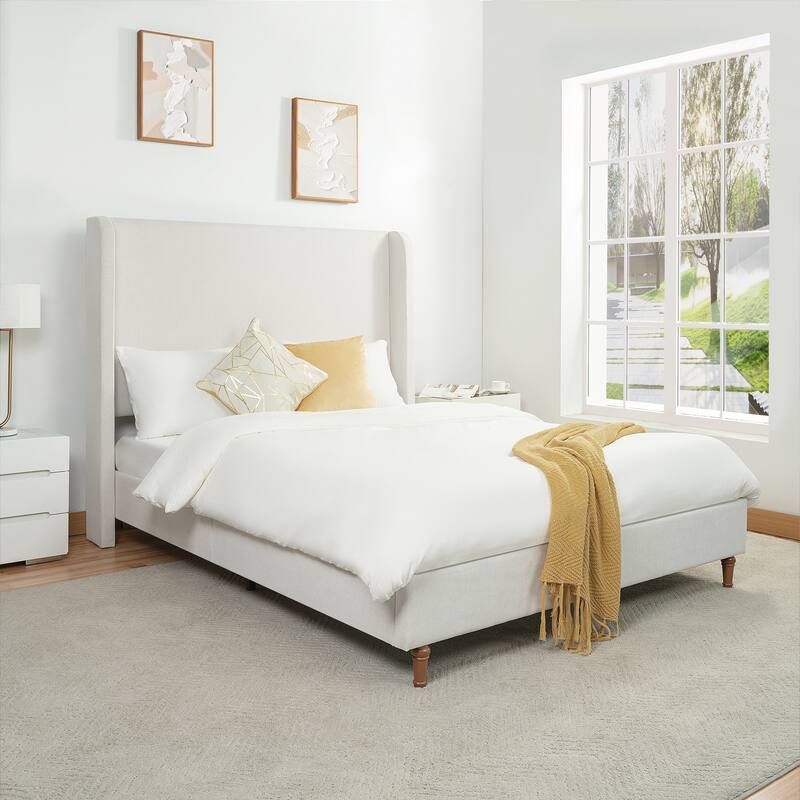 Queen Size Bed Frame High Headboard Upholstered Platform Bed
