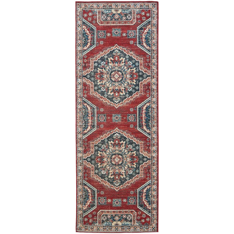 Kezia Vintage Style Tribal Kazak Rug, Classic Blue/Opal Gray