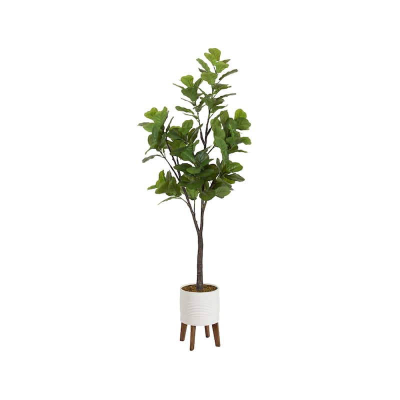 Kate and Laurel Fidmont Faux Fiddle Fig Tree - 6.5ft - White/Rustic Brown