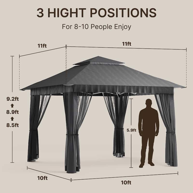 11 x 11 / 13 x 13 Pop Up Gazebo Tent with Mosquito Netting, Outdoor Canopy Tent