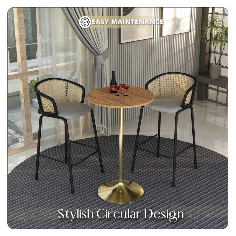 LeisureMod Verve 27" Round Dining Table with MDF Wood TableTop and Brushed Gold Base for Kitchen & Dining Room