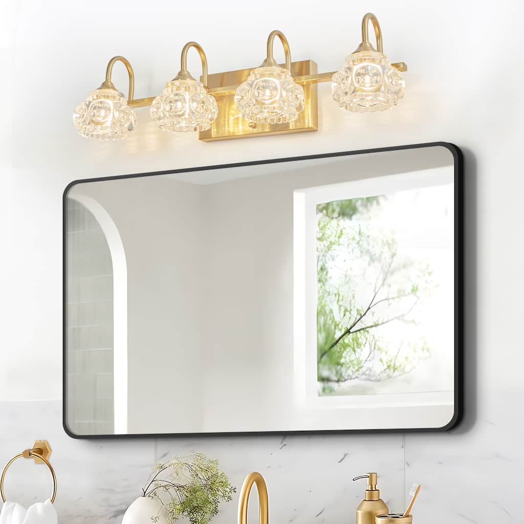 23" Modern Crystal Bathroom Vanity Light, 4-Light Wall Sconce with Clear Glass Shade, Elegant Wall Mount Lighting for Bathroom