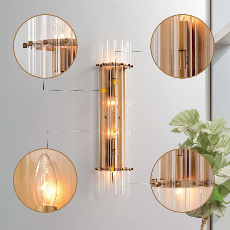 Casandra 4-Light Brushed Brass Crystal Glass Bar Wall Sconce - Brushed Brass