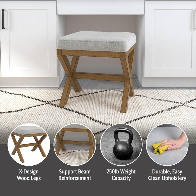 Hillsdale Somerset Backless Wood Vanity Stool, Dark Driftwood - Dark Driftwood & Fog Gray - 17" x 17" x 18.5"