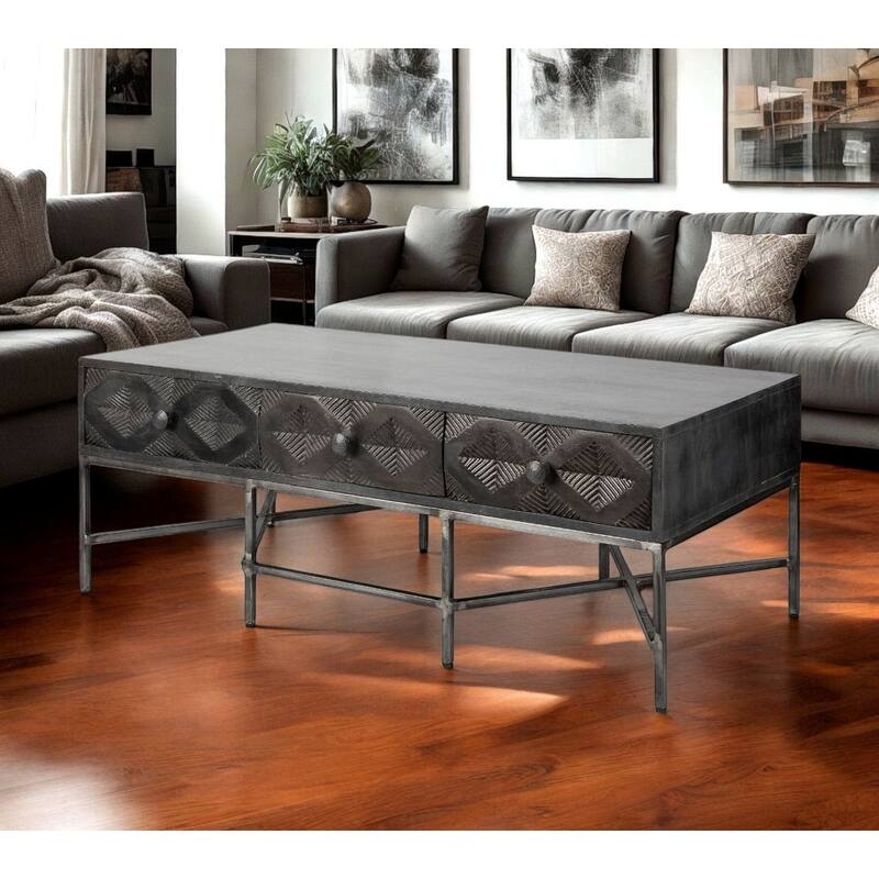 HomeRoots 24" Brown Wood Coffee Table With Three Drawers - 23.75