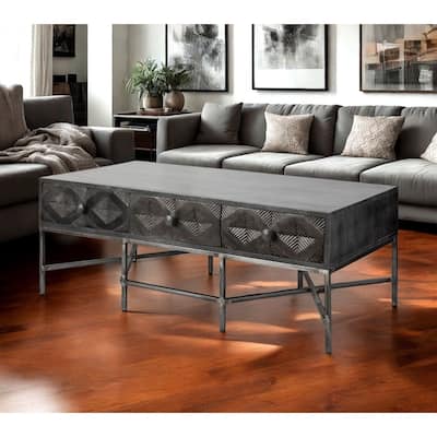 HomeRoots 24" Brown Wood Coffee Table With Three Drawers - 23.75