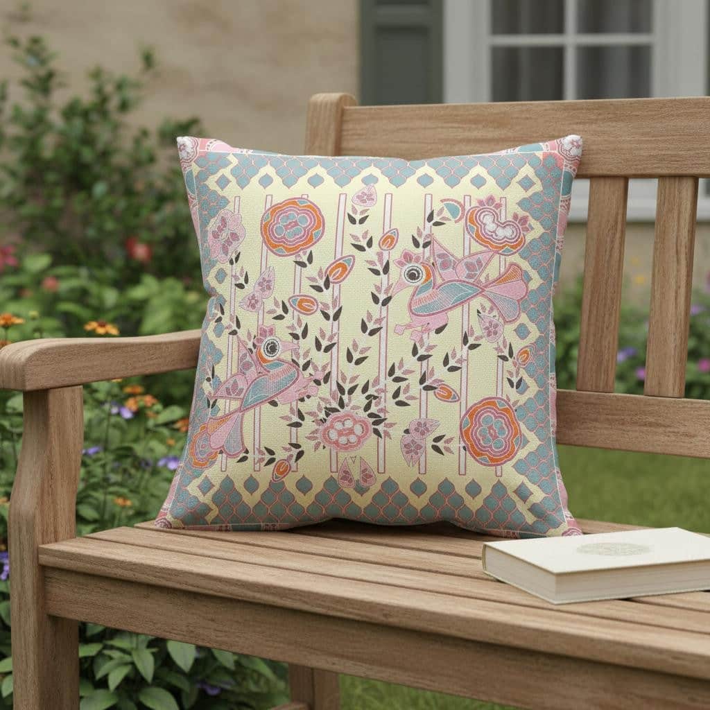 HomeRoots 18" x 18" Yellow Peacock Blown Seam Floral Indoor Outdoor Throw Pillow - 18.00' X '5.00' X '18.00