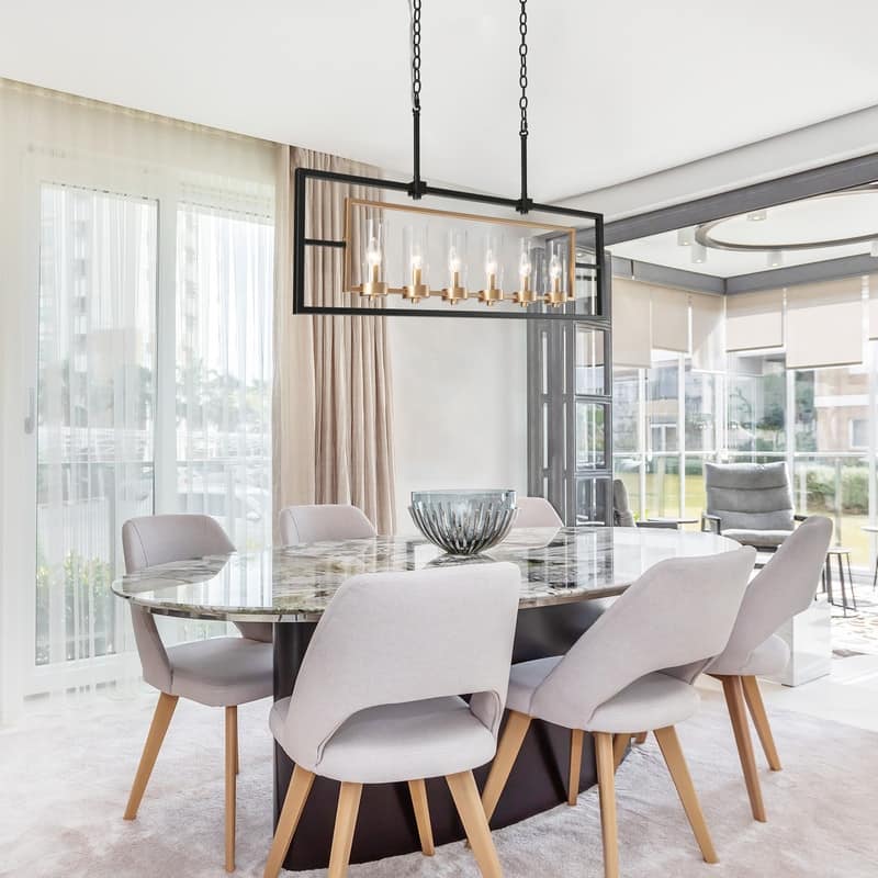 Modern Glam 6-light Linear Kitchen Lights Black Gold Glass Candle Chandelier