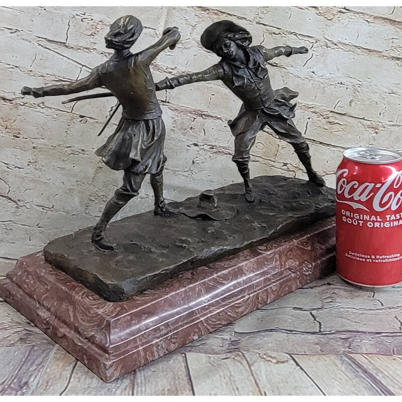 Fencing Duel Swordsmen Bronze Statue Sculpture Figure Rose Marble Base Original Art