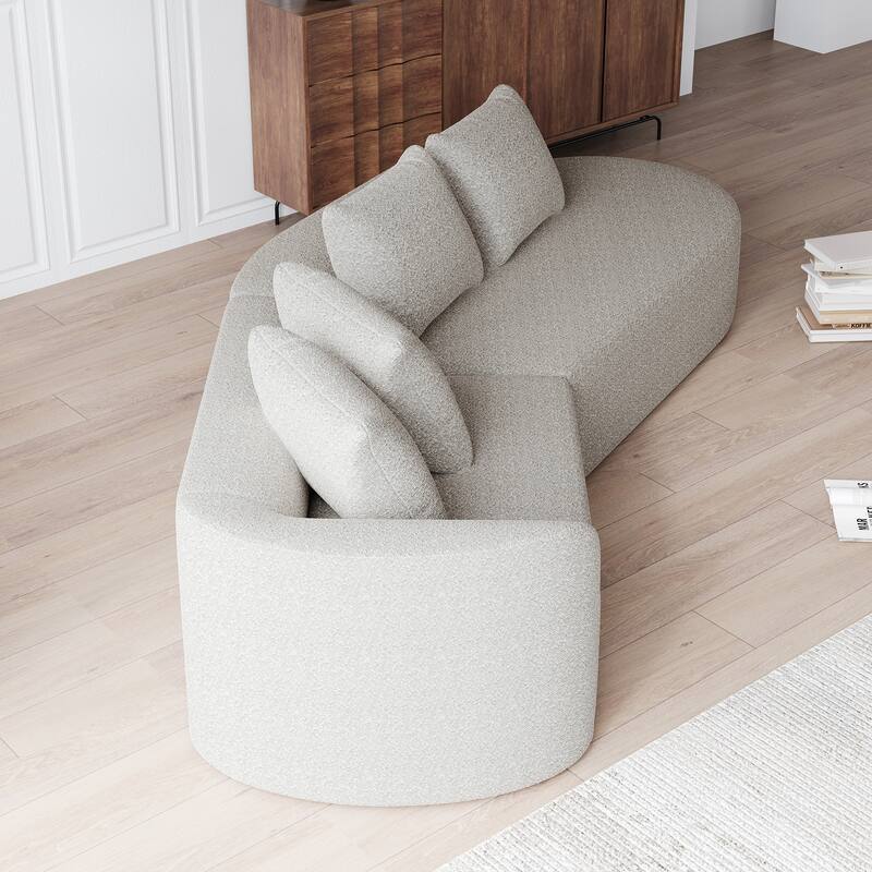 Upholstered Oversized Sectional Sofa, 112-Inch Chenille 4-Seater Extra Deep & Wide Seat Curved Cloud Couch with 4 Throw Pillows