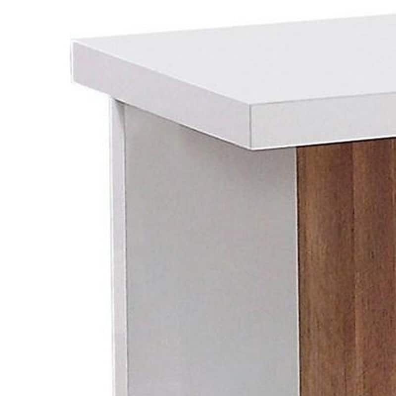 End Table with Open Bottom Parted Shelf, White and Brown