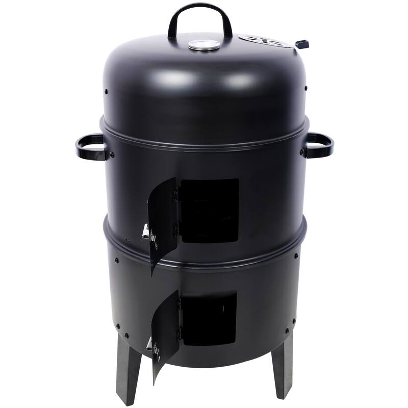 3-in-1 Charcoal Smoker Grill and Fire Pit with Thermometer Adjustable Air Vents Steel Construction for Patio Backyard Camping