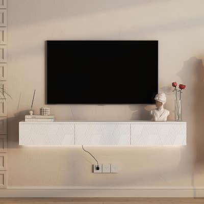 Floating TV Stand Wall Mounted with 16 Color LEDs, 67" Modern TV Stand