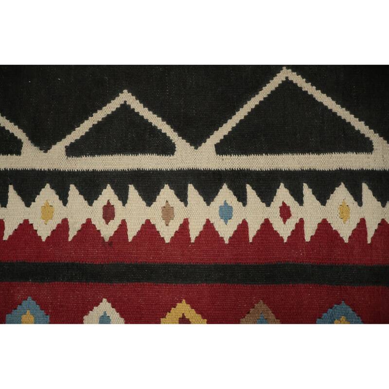Hand Woven Oriental 100% Wool Carpet Southwestern Tribal Black Kilim Runner Rug - 17' 7'' X 5' 0''