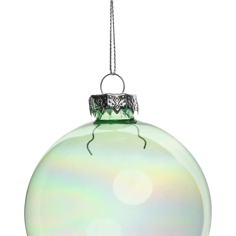 4ct Green and Clear Shiny Iridescent Christmas Ball Ornaments 3.25"