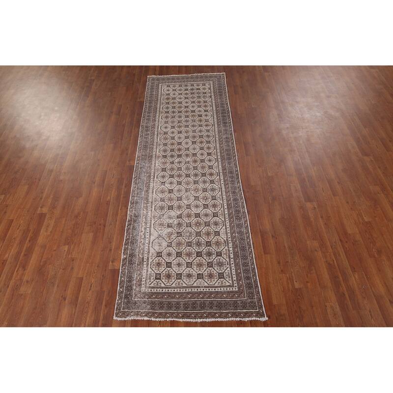Distressed Balouch Persian Vintage Runner Rug Handmade Wool Carpet - 3'2" x 9'5"