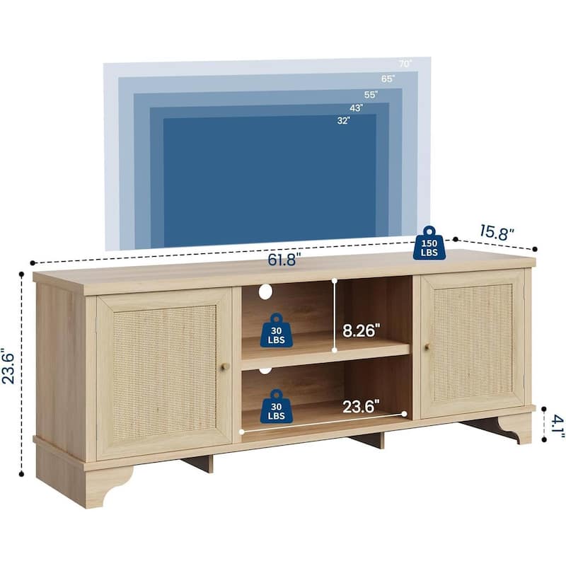 Farmhouse Entertainment Center Rattan TV Stand Fits TVs Up to 70 Inches for Living Room - N/A
