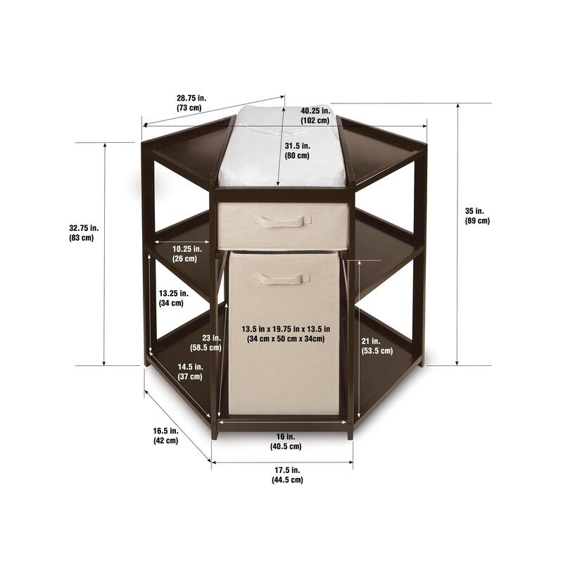 Diaper Corner Baby Changing Table with Hamper and Basket
