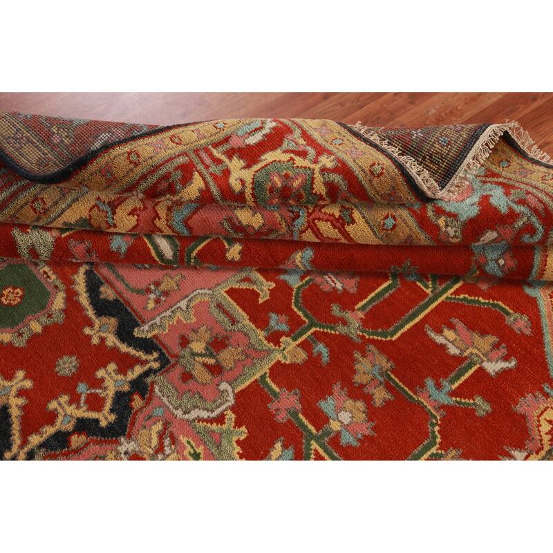 Geometric Heriz Serapi Oriental Area Rug Handmade Red Wool Carpet - 8'10" x 11'10"