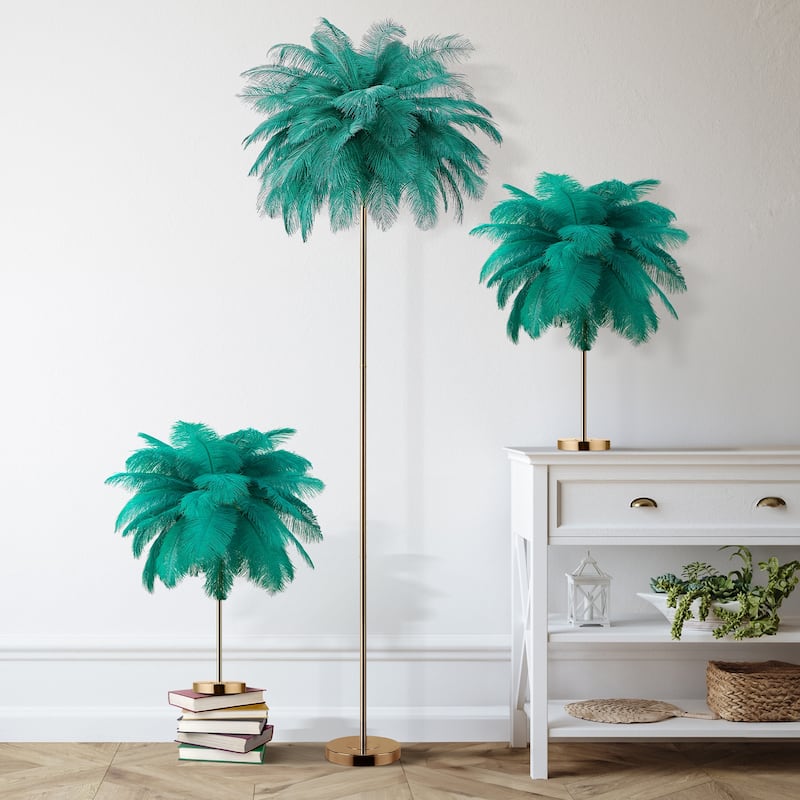 63 Inch Feather Tripod Floor Lamp With Bulbs