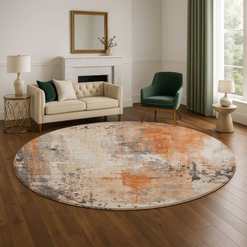 Premium Washable Super Soft Abstract Modern Mayfield Rug - 8' x 8' - Orange