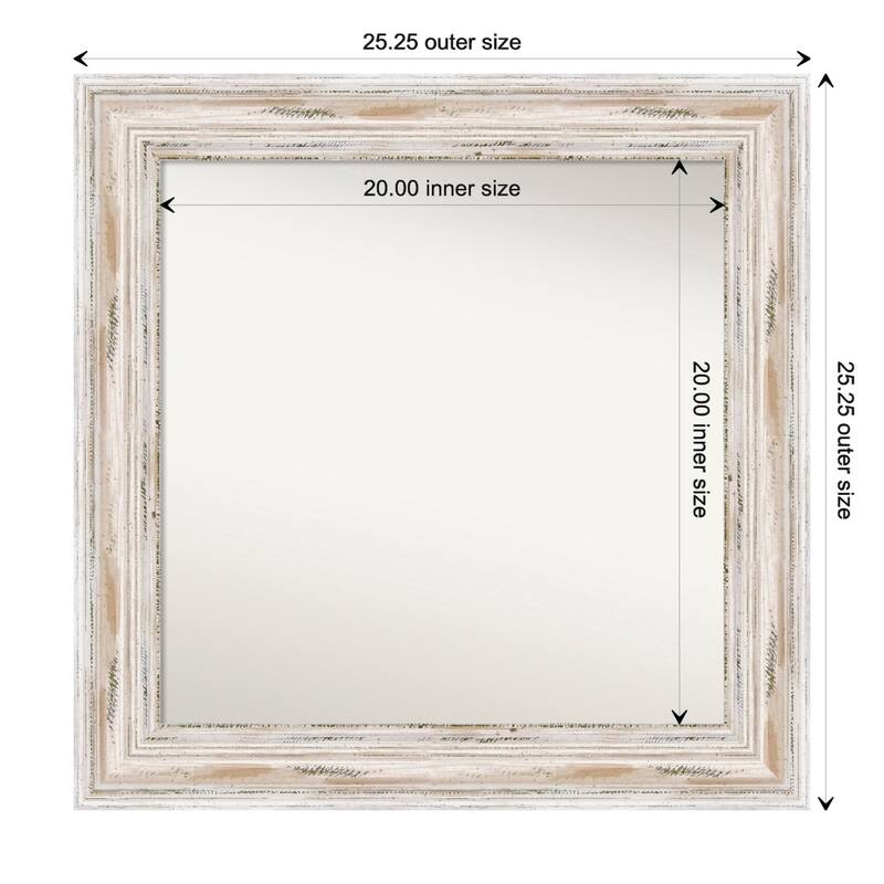 Alexandria White Wash Framed Non-Beveled Custom Wall Mirror, Bathroom Vanity Mirror - Outer Size: 25.25 x 25.25