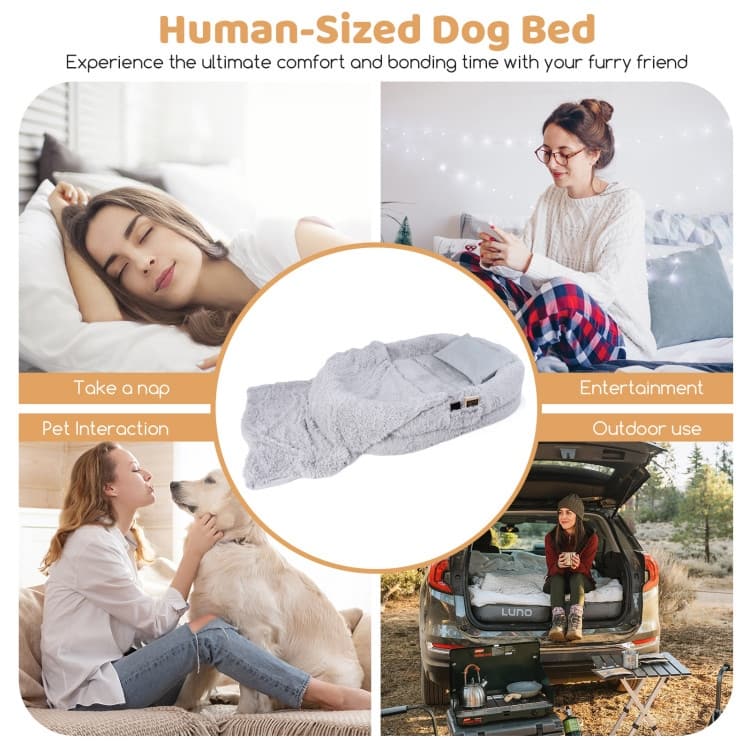 Washable Fluffy Human Dog Bed with Soft Blanket and Plump Pillow - 68" x 46" x 10" (L x W x H)