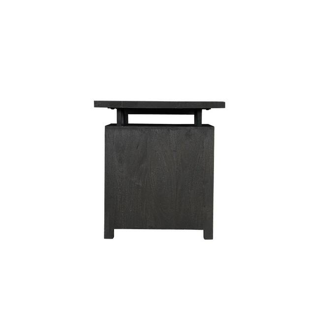 HomeRoots 68" Black Solid Wood and Metal Carved Floral Desk With Three Drawers