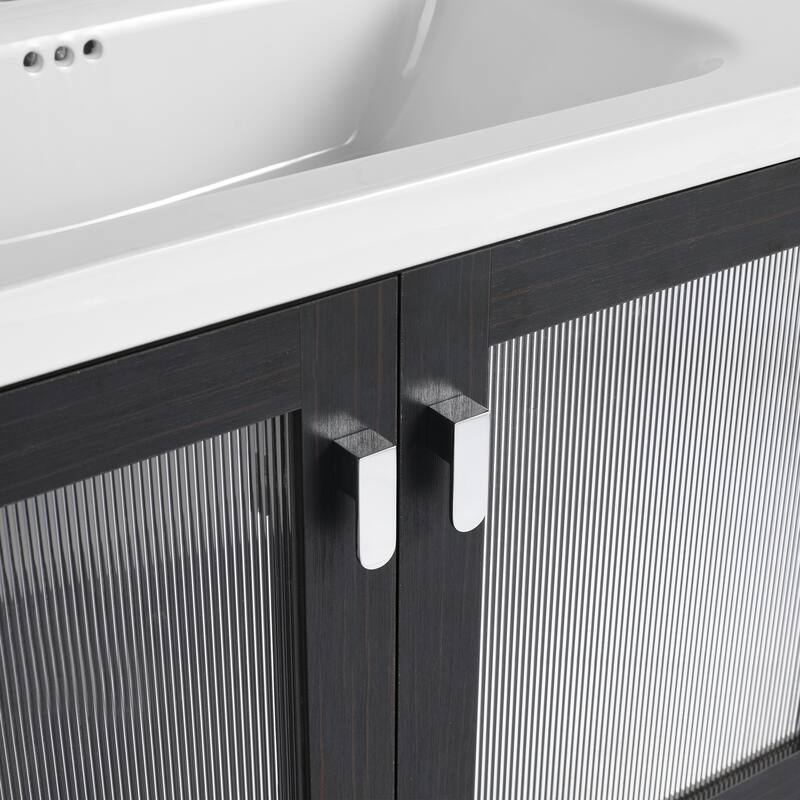 Wall-Mounted Bathroom Vanity with Ceramic Sink, Soft-Closing Doors, and Metal Handles, Black Chestnut Finish - 31.9in L Plywood