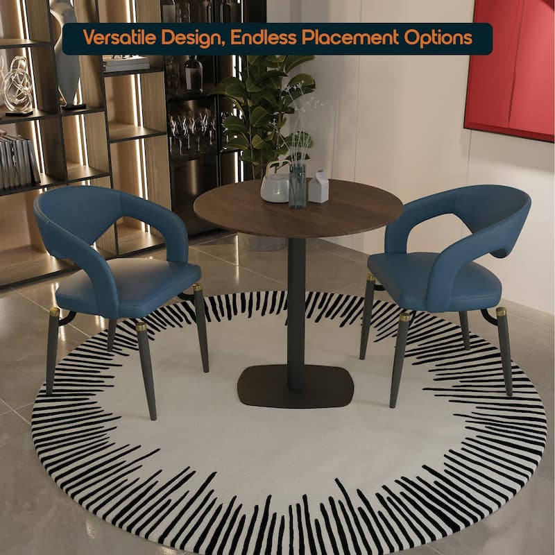 Vail Round Dining Table with 27 in. MDF Tabletop in Black Stainless Steel Square Base Accent Kitchen Table