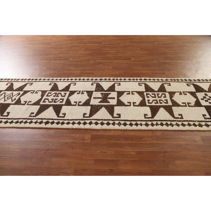 Turkish Anatolian Runner Rug Hand-knotted Natural Dye Wool Carpet - 2'10"x 15'1"