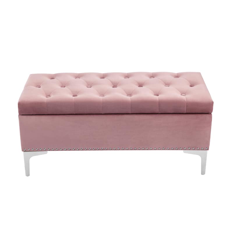 Porthos Home Helge Velvet Flip Top Storage Ottoman Bench with Chrome Legs