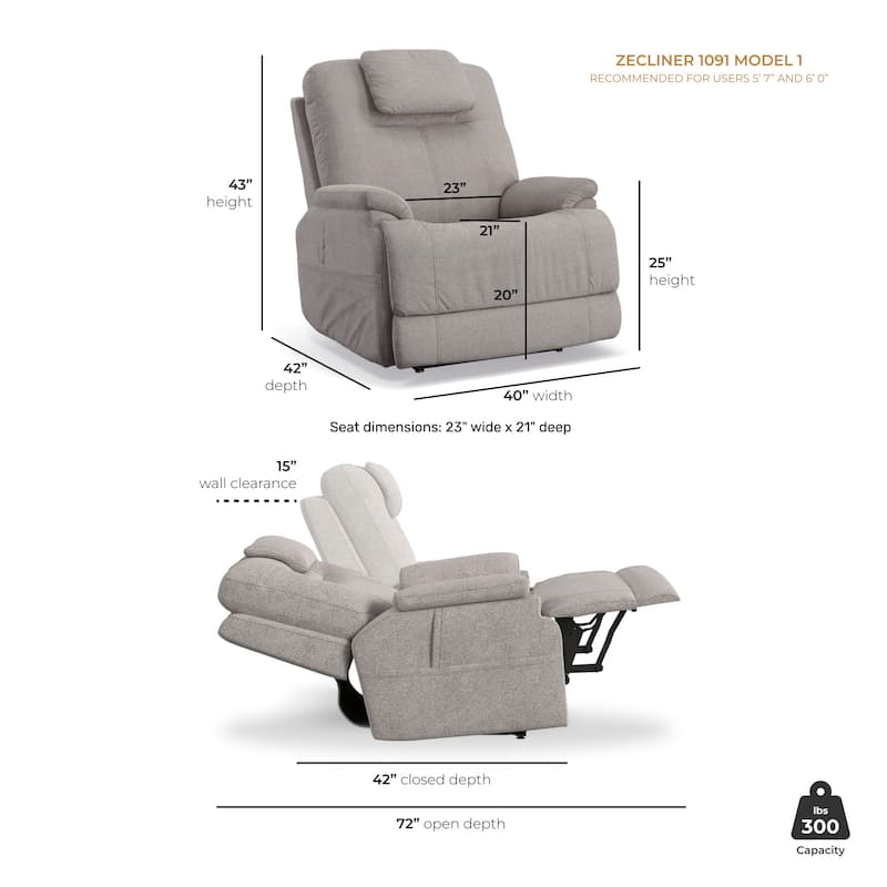 Zecliner Power Lift Zero Gravity Sleep Recliner with Power Headrest & Lumbar by Flexsteel
