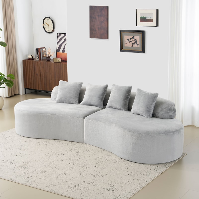 Modern And Simple Curved Flannelette Sofa.Creative Multi-Seater,With A Combination Of Pillows