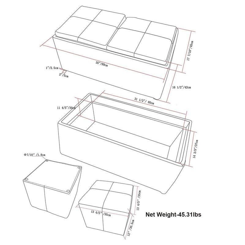5 Piece Storage Ottoman for Living Room