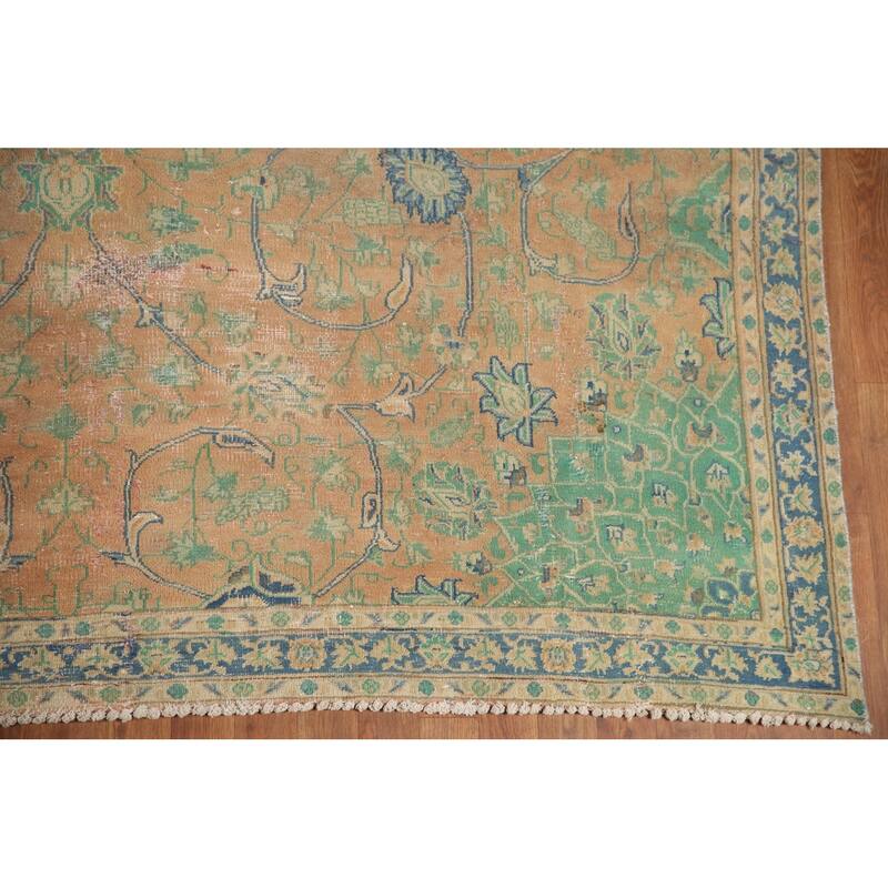 Hand Knotted Oriental 100% Wool Carpet Traditional Floral Peach Mashad Area Rug - 10' 7'' X 7' 1''