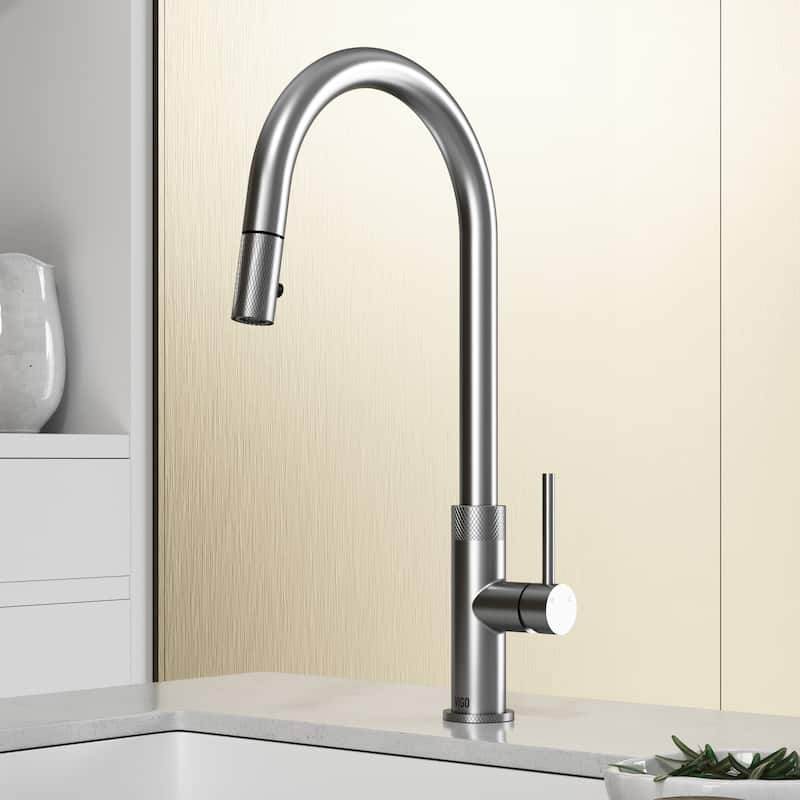 VIGO Bristol 19" H Single Handle Pull-Down Sprayer Kitchen Faucet - Without Extras - Stainless Steel