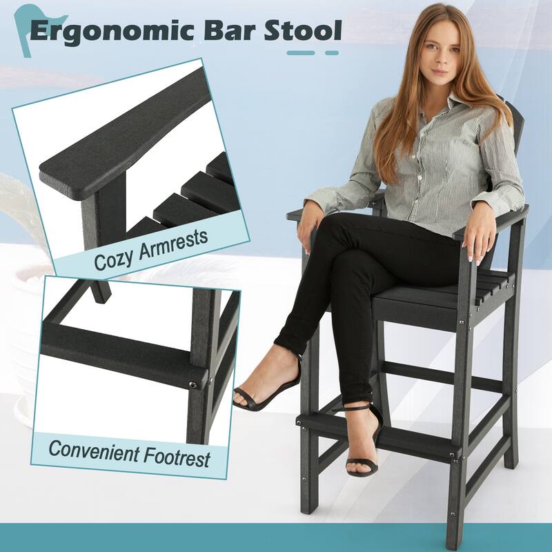 Gymax 2PCS HDPE Bar Height Stool Tall Chair Armrest Footrest All