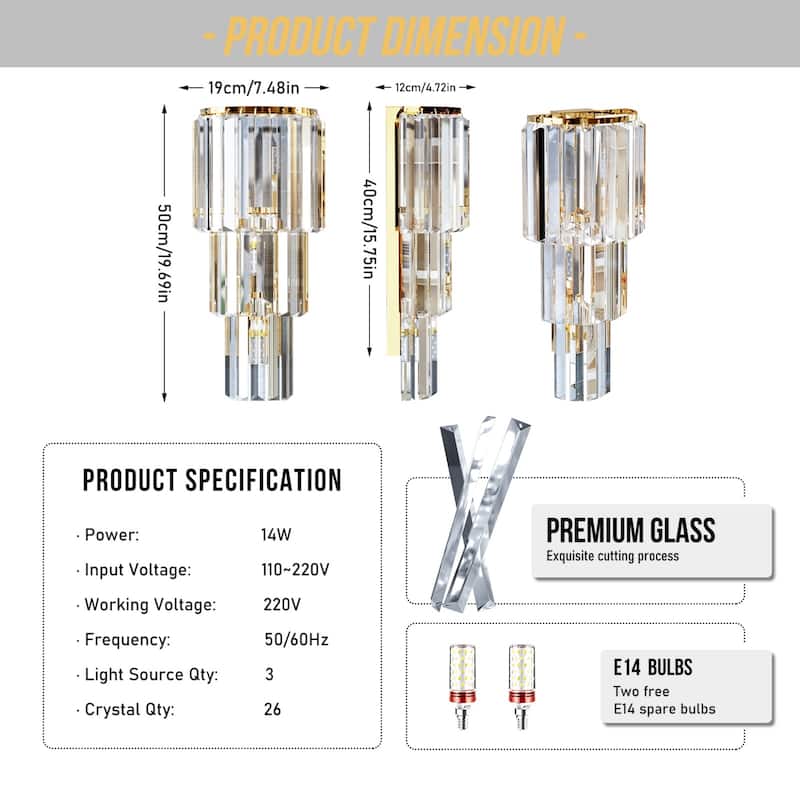 Wall Sconce Lamp 5 Layer Modern Crystal Lighting with Long Oblong Crystals