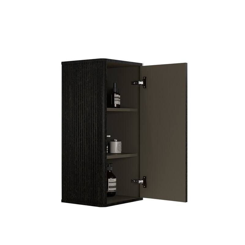 GDFStudio - Floating Wall-Mounted Side Cabinet with Curved Edges and Push-Open Door, Pre-Assembled Storage