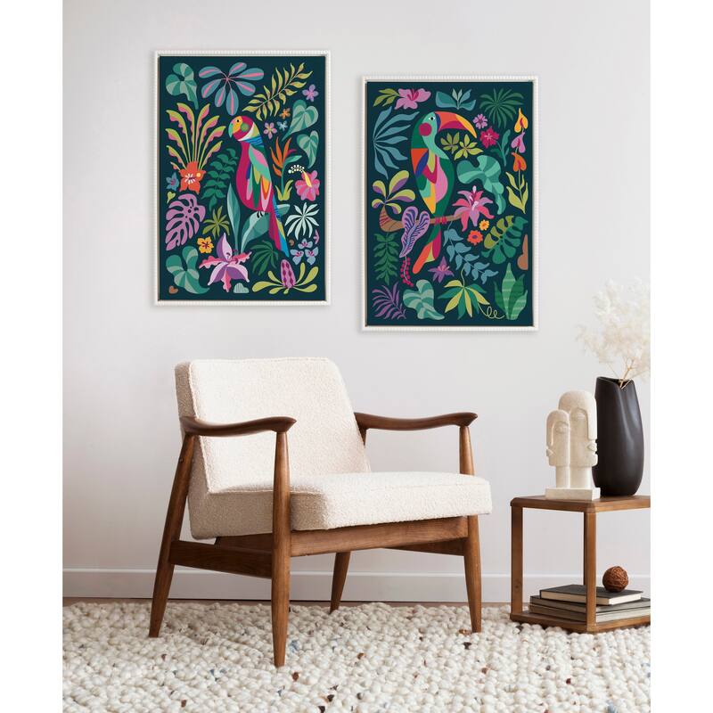 Kate and Laurel Sylvie Beaded Parrot Toucan Canvas Set by Rachel Lee