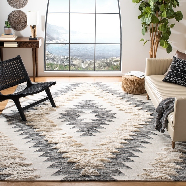 Safavieh Kenya Collection KNY625A Hand-Knotted Moroccan Boho Tribal Wool Area Rug Ivory 8' x 10' Grey Safavieh Kenya Collection KNY625A Hand-Knotted Moroccan Boho Tribal Wool Area Rug Ivory 8' x 10' Grey